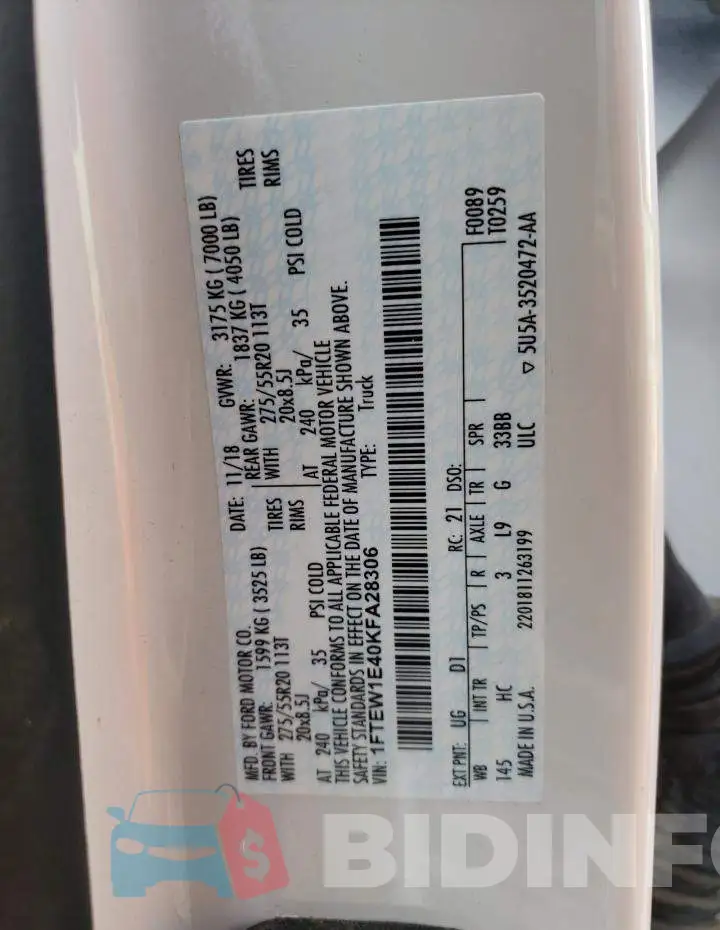 1FTEW1E40KFA28306 Photo# 12