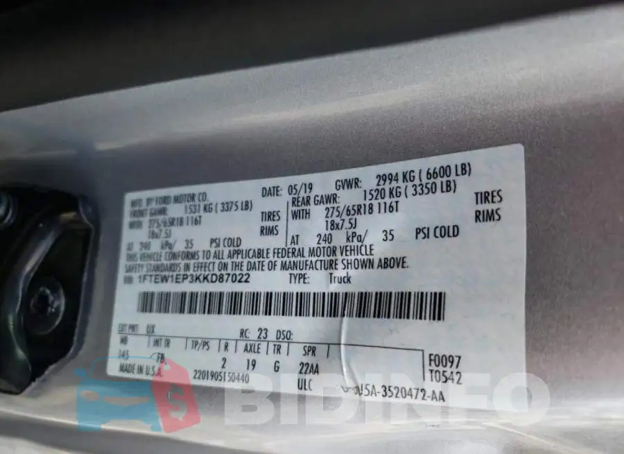 1FTEW1EP3KKD87022 Photo# 10