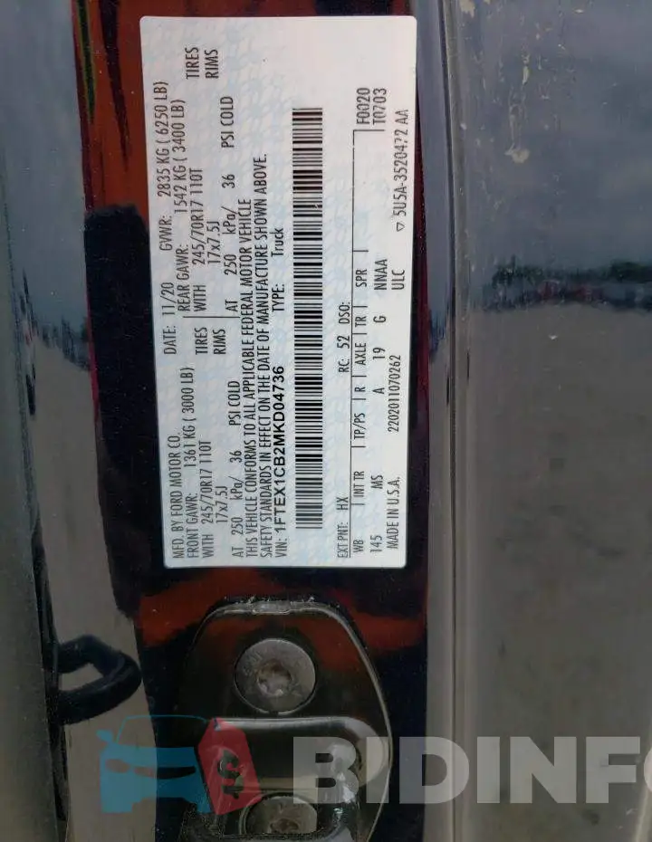 1FTEX1CB2MKD04736 Photo# 13