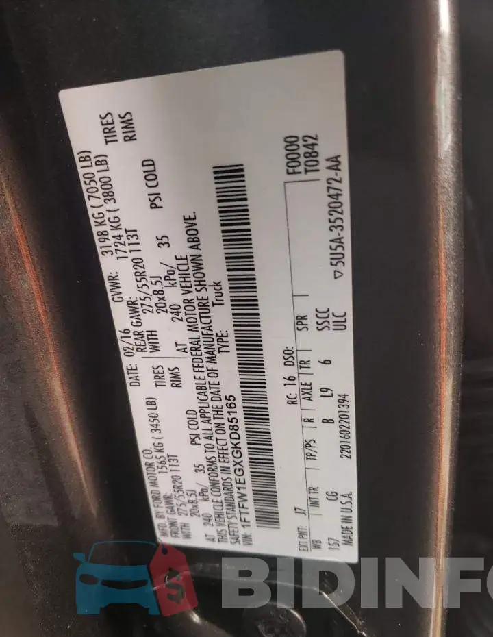 1FTFW1EGXGKD85165 Photo# 12