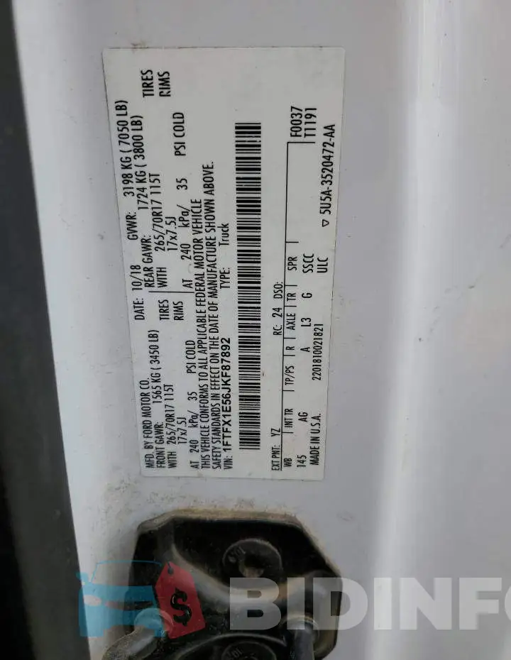 1FTFX1E56JKF87892 Photo# 12