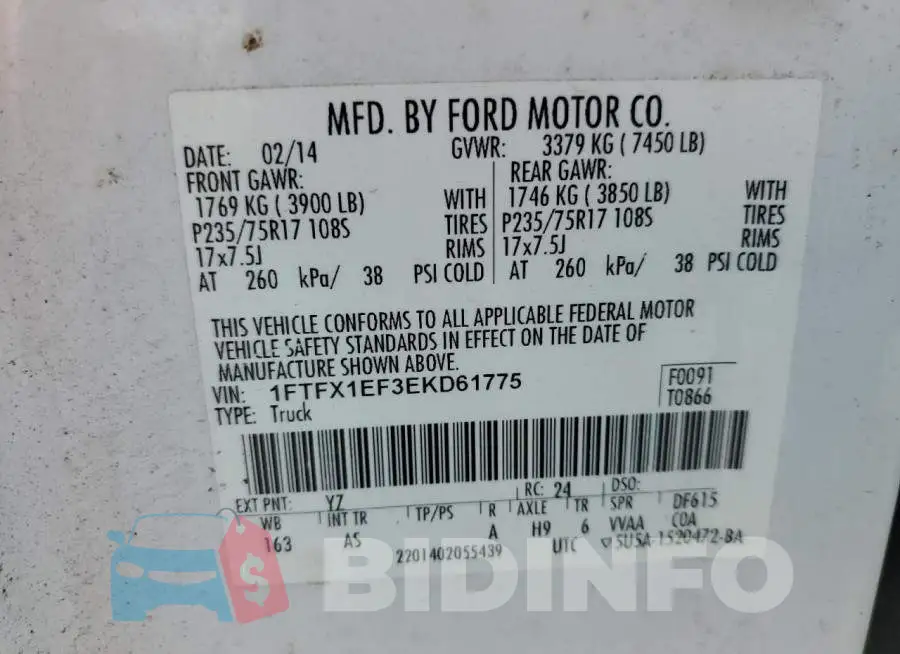 1FTFX1EF3EKD61775 Photo# 12