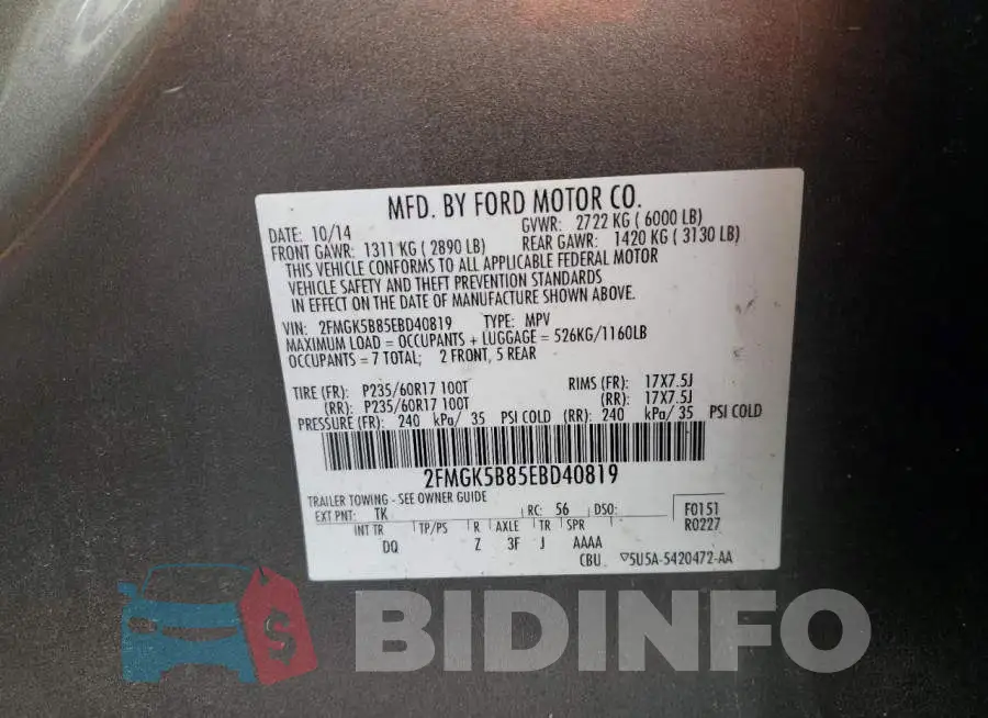 2FMGK5B85EBD40819 Photo# 13
