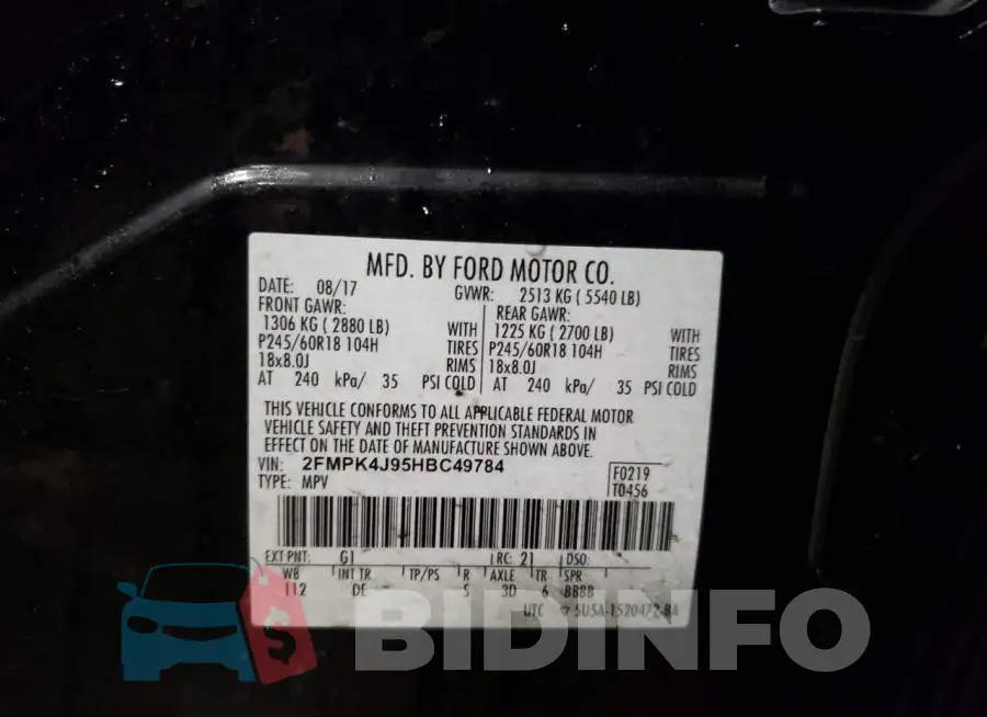 2FMPK4J95HBC49784 Photo# 13