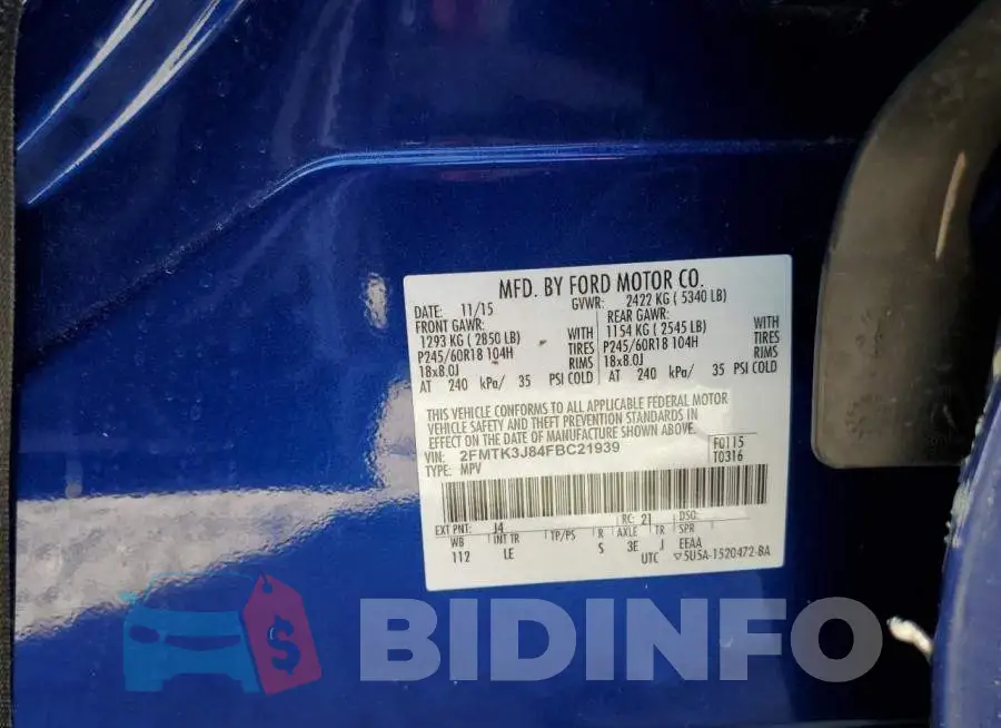 2FMTK3J84FBC21939 Photo# 14