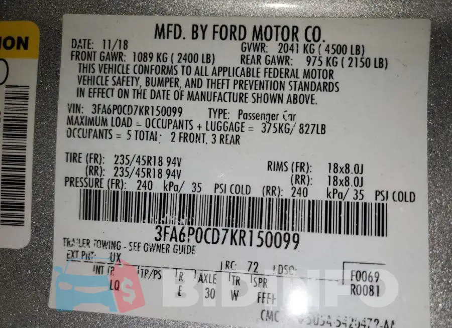 3FA6P0CD7KR150099 Photo# 12
