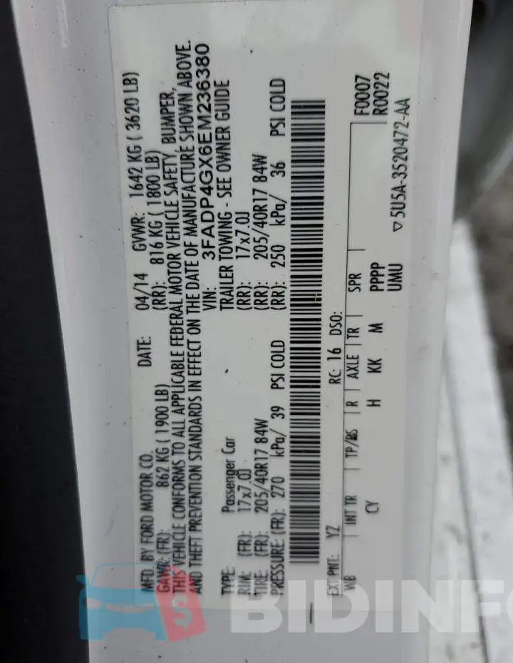 3FADP4GX6EM236380 Photo# 13
