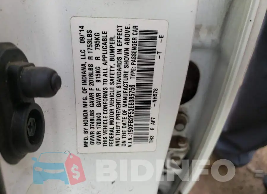 19XFB2F53EE085756 Photo# 10