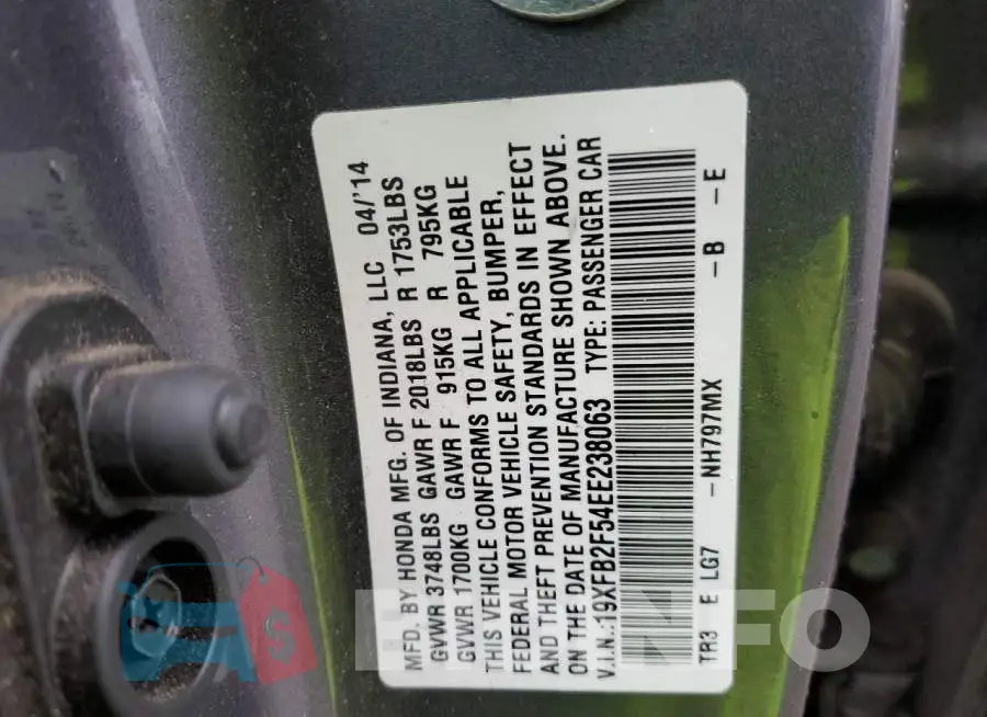 19XFB2F54EE238063 Photo# 13