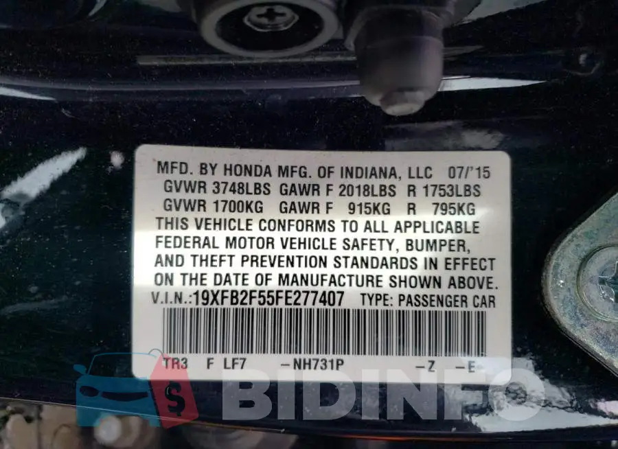 19XFB2F55FE277407 Photo# 12