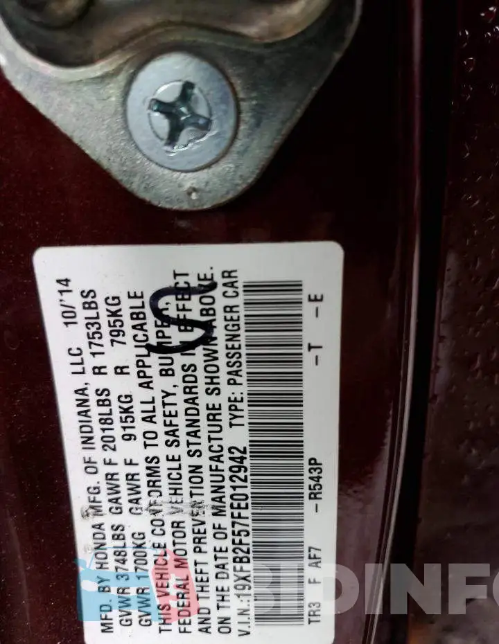 19XFB2F57FE012942 Photo# 12