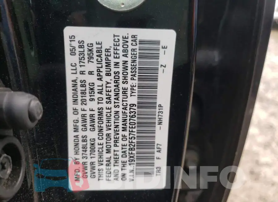 19XFB2F57FE076379 Photo# 12