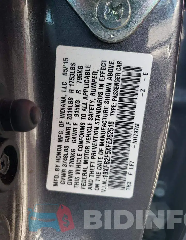 19XFB2F5XFE262515 Photo# 12