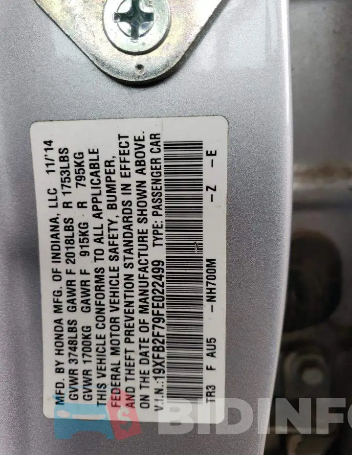 19XFB2F79FE022499 Photo# 12