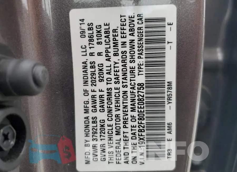 19XFB2F80EE082758 Photo# 12