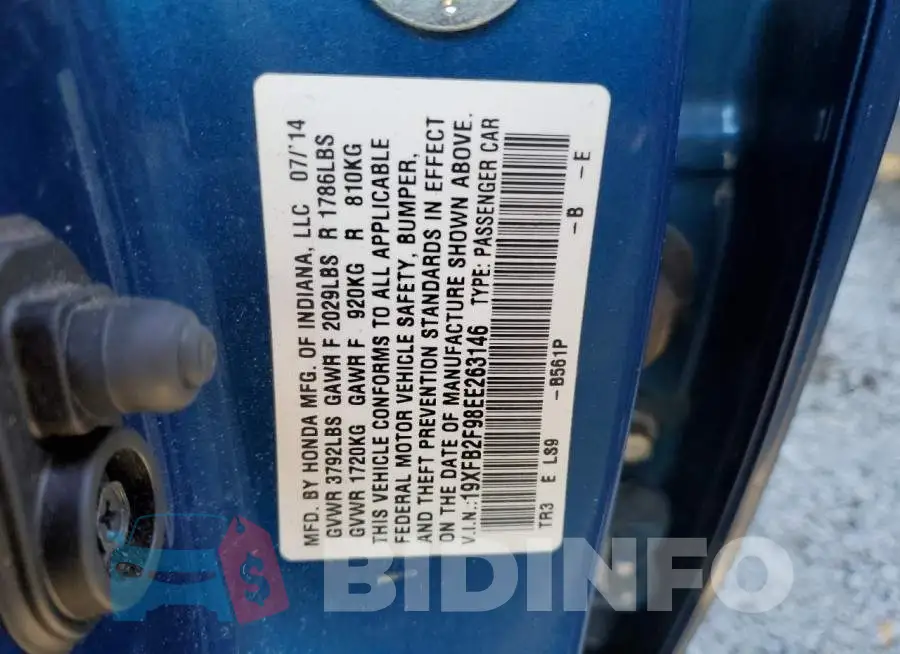 19XFB2F98EE263146 Photo# 12