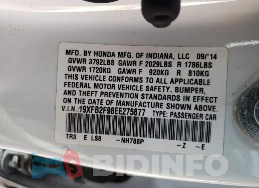 19XFB2F98EE275877 Photo# 13