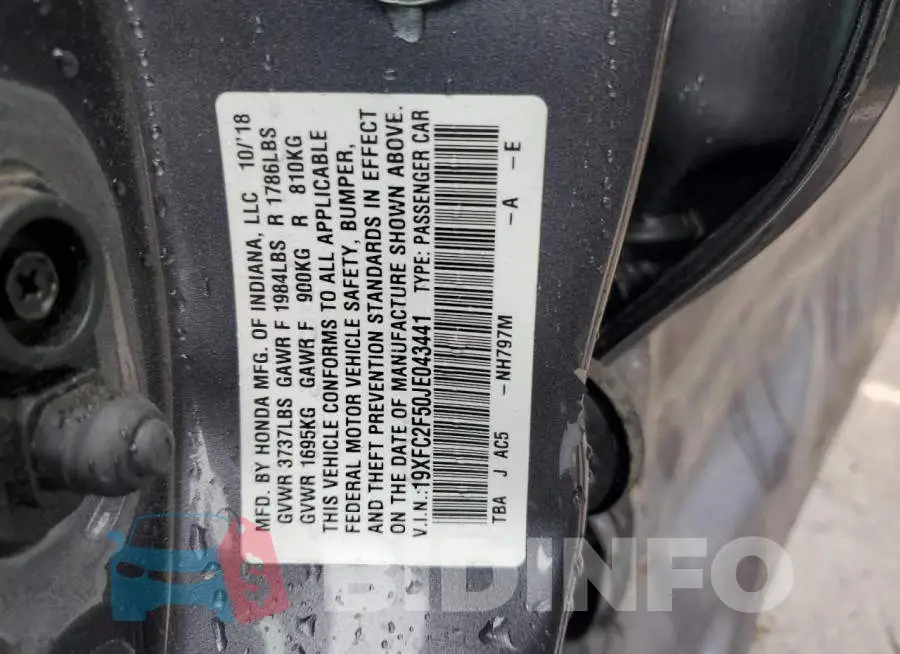 19XFC2F50JE043441 Photo# 12