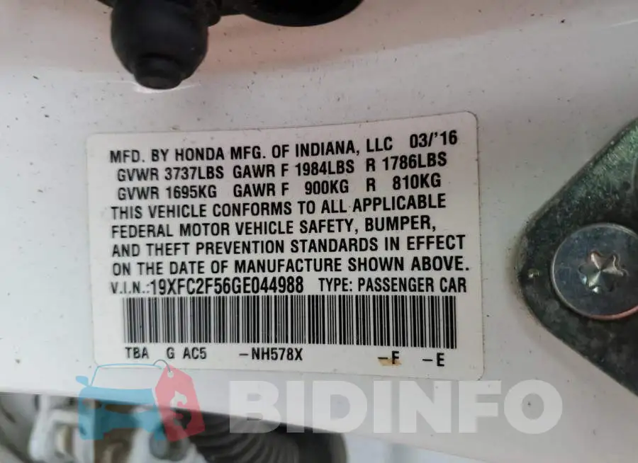 19XFC2F56GE044988 Photo# 12