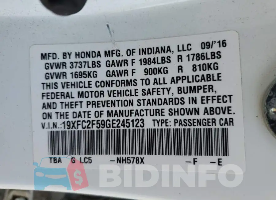 19XFC2F59GE245123 Photo# 12
