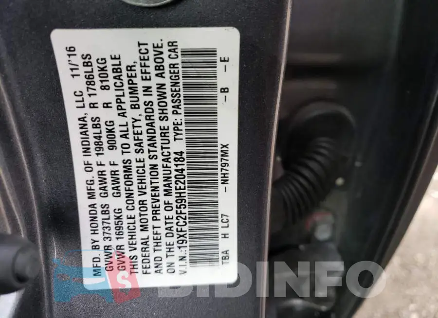 19XFC2F59HE204184 Photo# 12