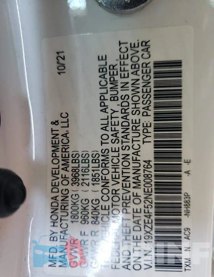 19XZE4F52NE008764 Photo# 13