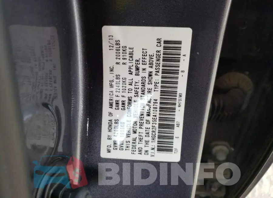 1HGCR2F35EA108794 Photo# 12