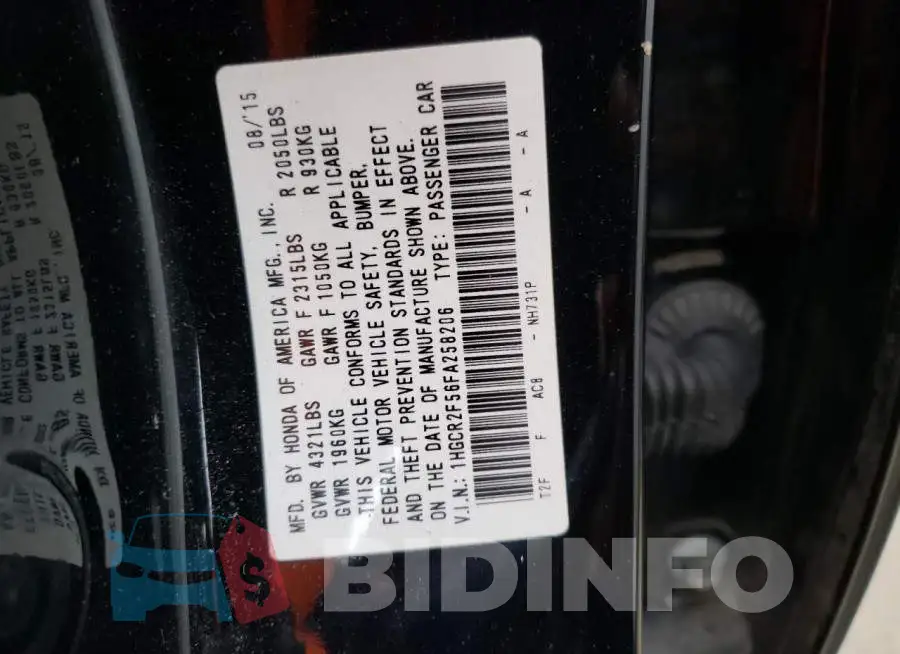 1HGCR2F56FA258206 Photo# 12