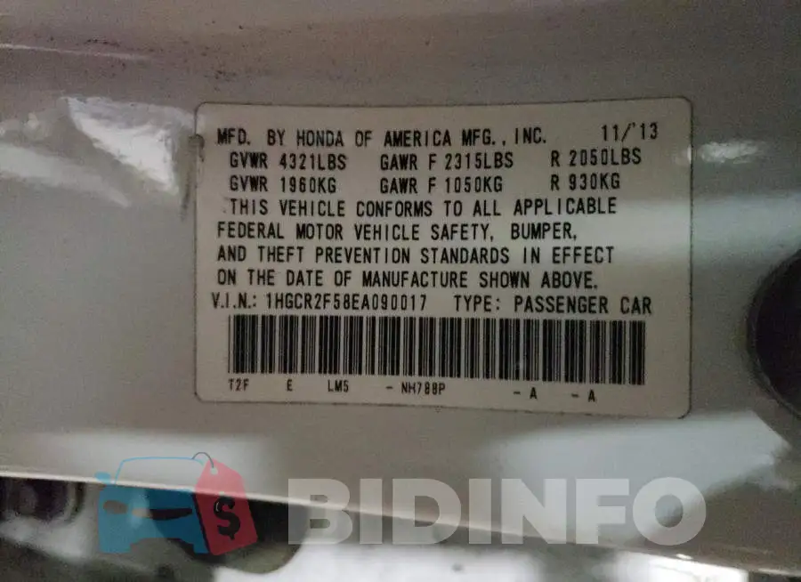 1HGCR2F58EA090017 Photo# 12