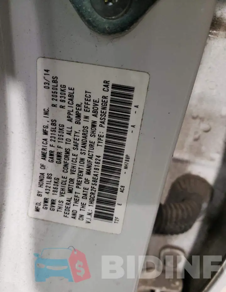 1HGCR2F58EA191624 Photo# 13