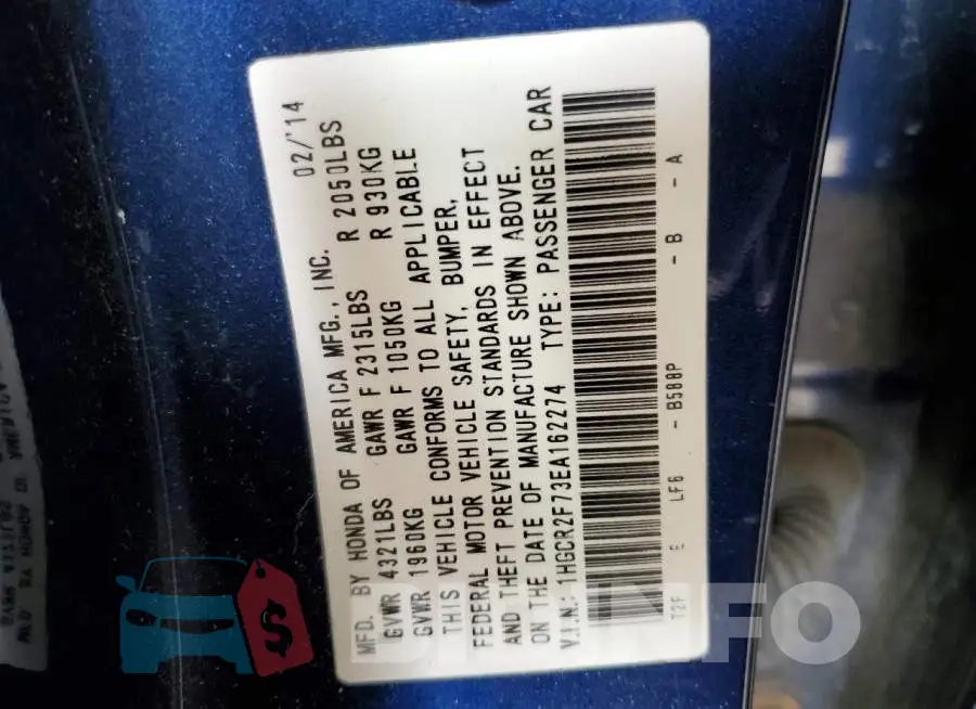 1HGCR2F73EA162274 Photo# 12