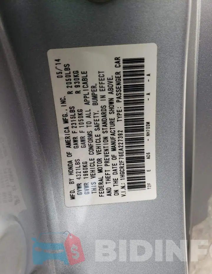1HGCR2F76EA227392 Photo# 12