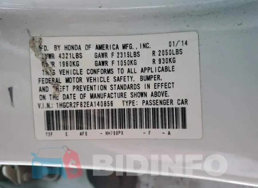 1HGCR2F82EA140856 Photo# 12