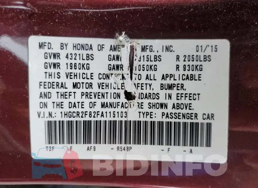 1HGCR2F82FA115103 Photo# 12