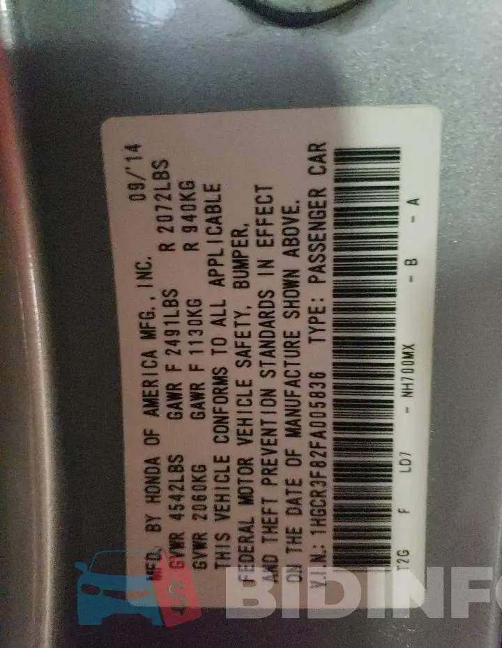 1HGCR3F82FA005836 Photo# 12