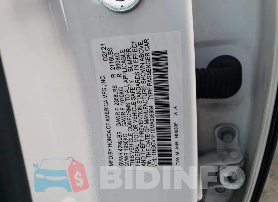 1HGCV1F10MA039984 Photo# 13