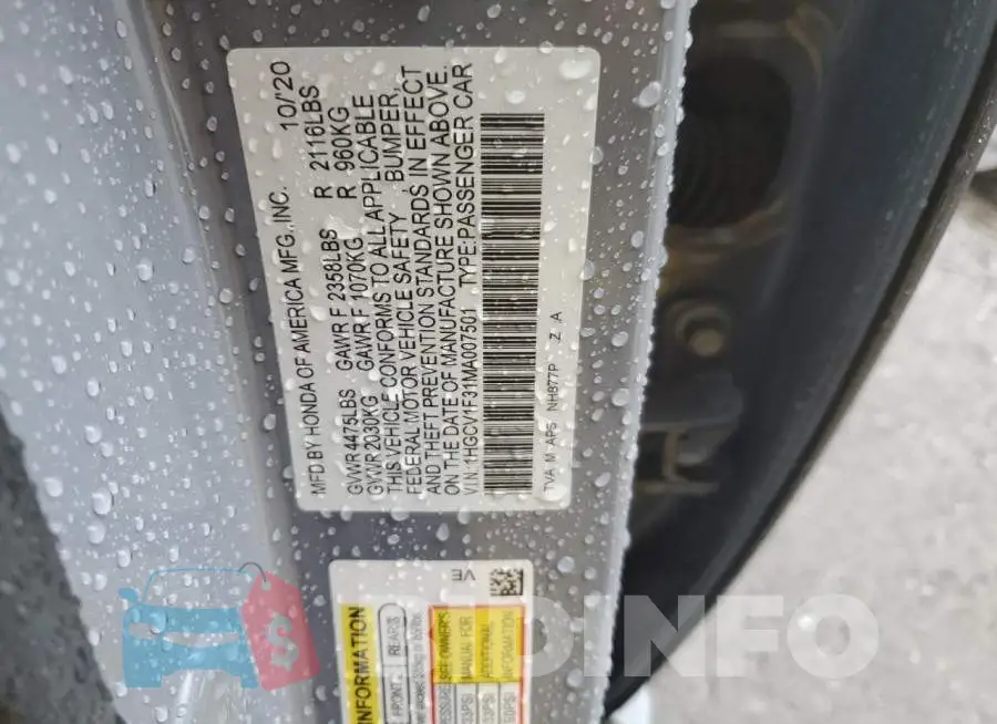 1HGCV1F31MA007501 Photo# 13