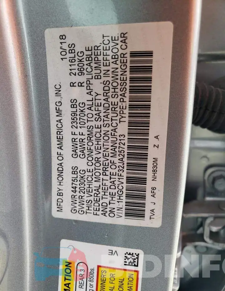 1HGCV1F32JA257213 Photo# 10