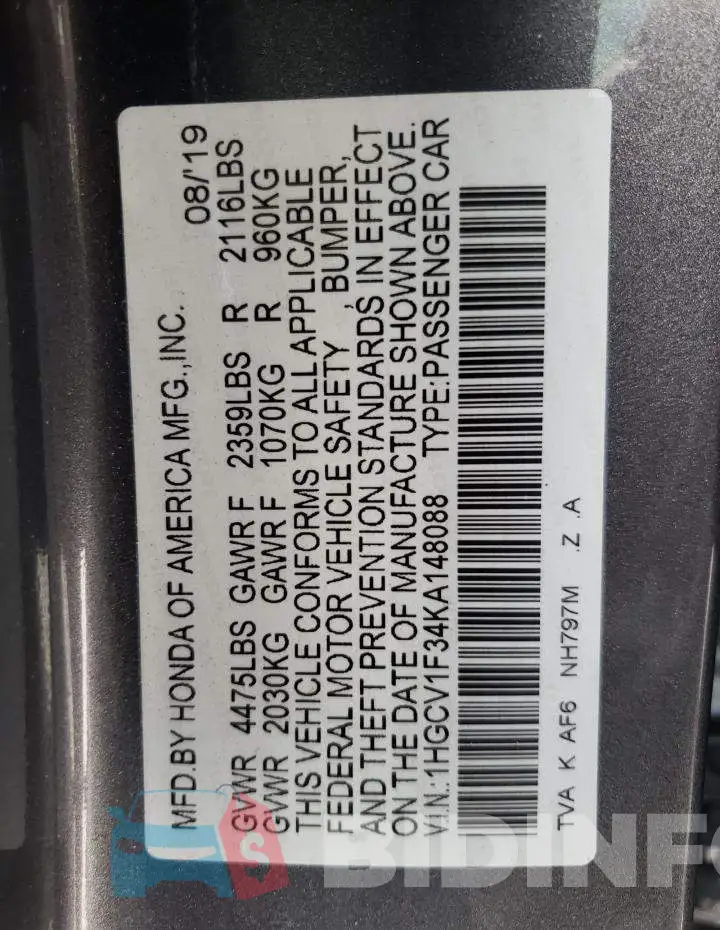 1HGCV1F34KA148088 Photo# 12