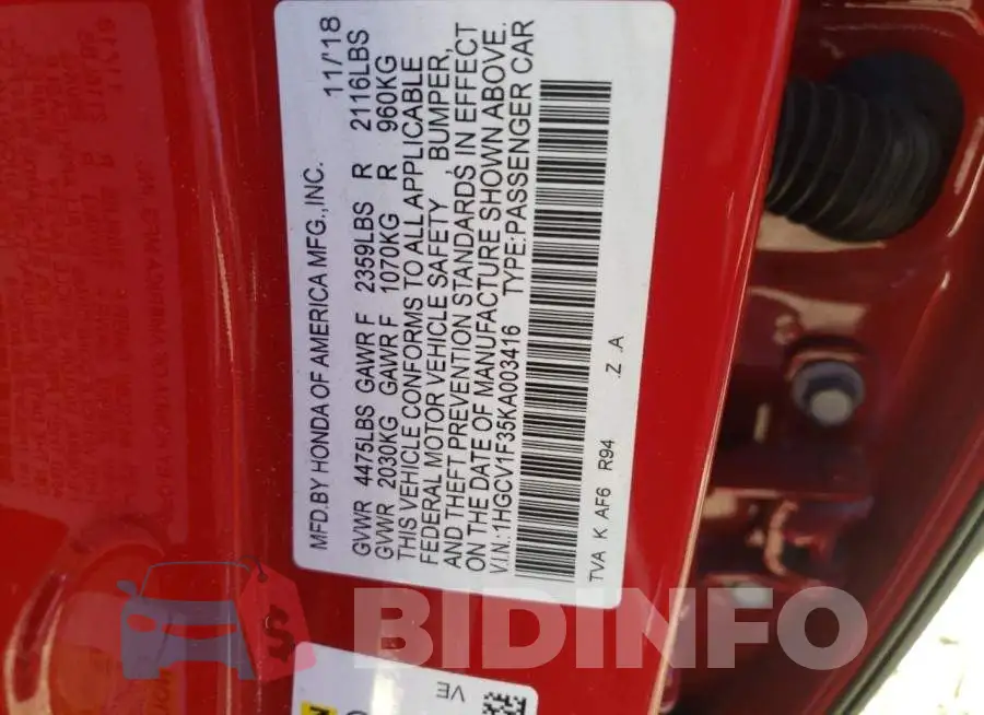 1HGCV1F35KA003416 Photo# 12