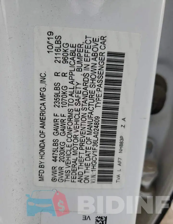 1HGCV1F36LA024809 Photo# 12