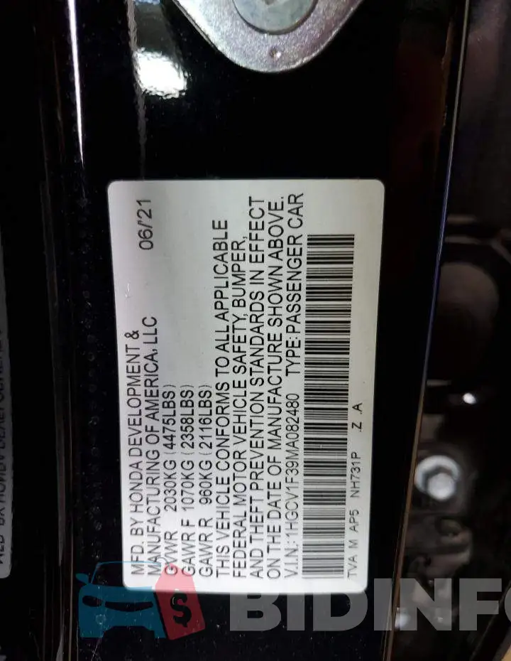 1HGCV1F39MA082480 Photo# 12