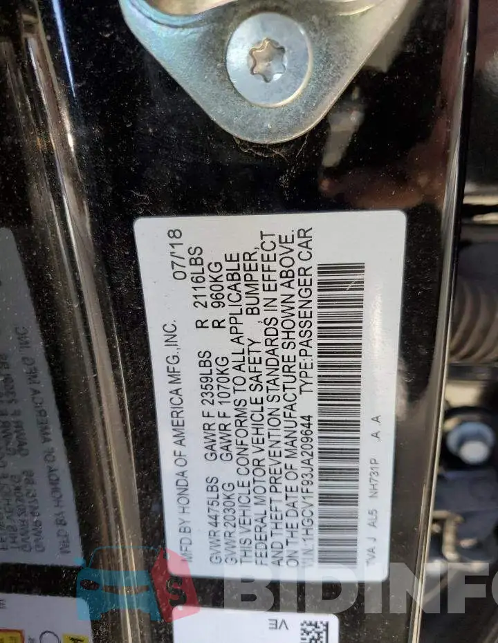 1HGCV1F93JA209644 Photo# 12