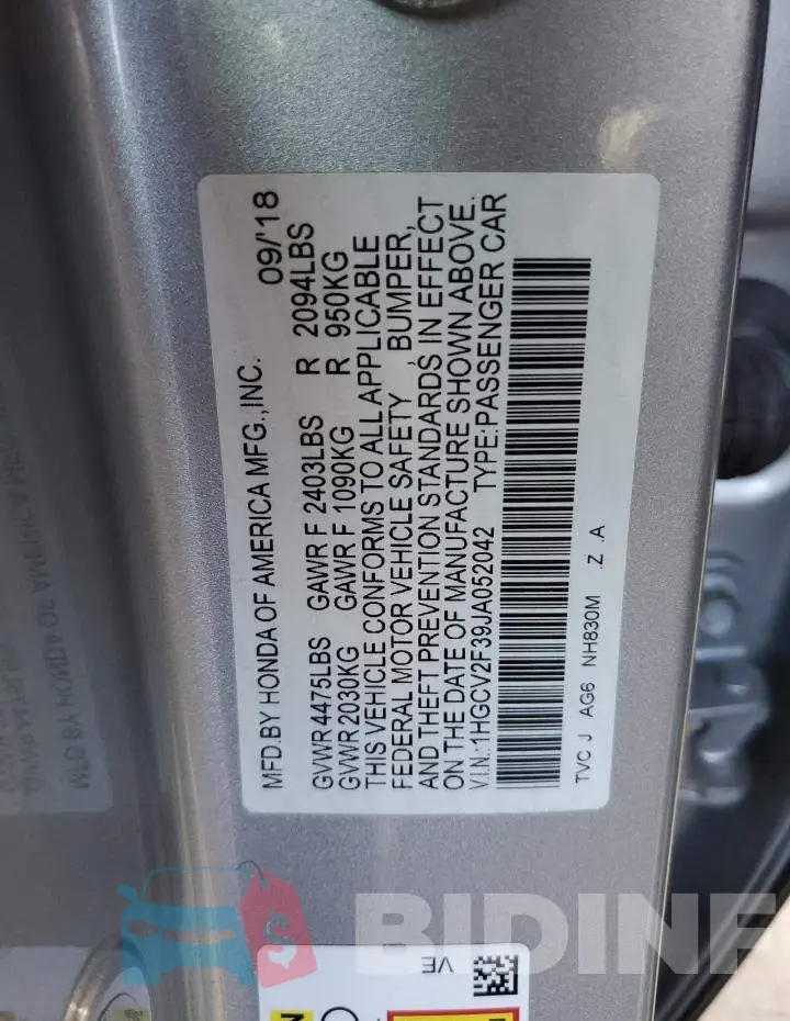 1HGCV2F39JA052042 Photo# 12