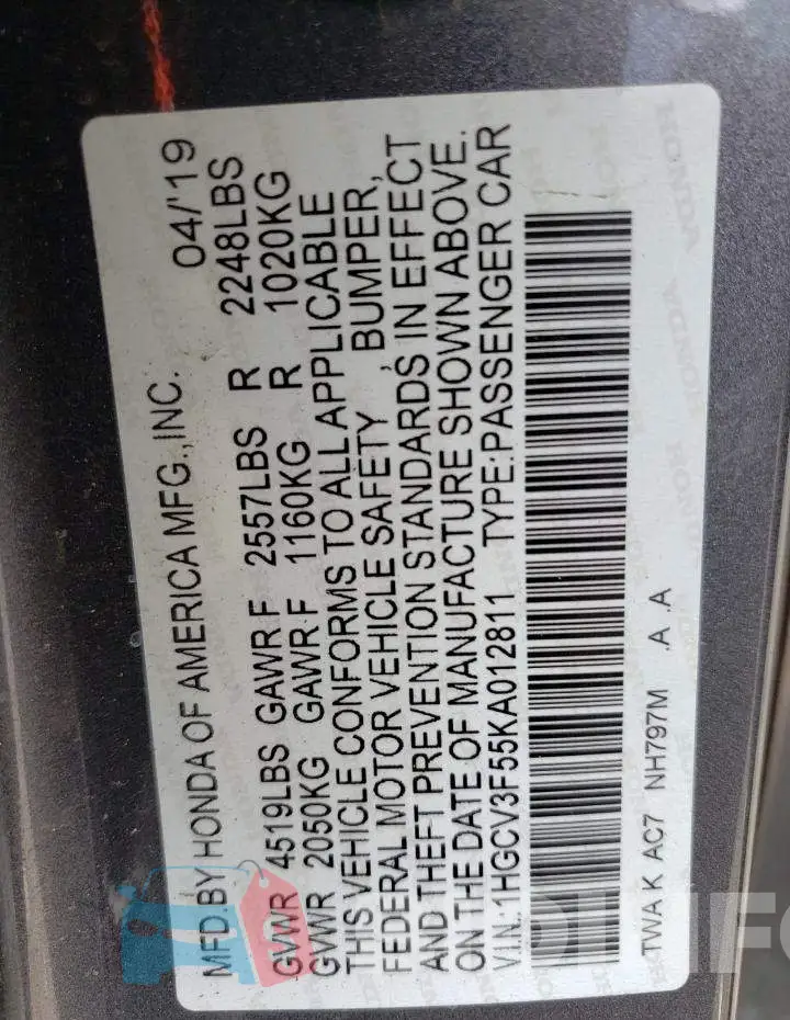 1HGCV3F55KA012811 Photo# 12
