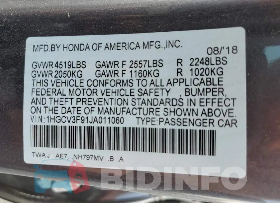 1HGCV3F91JA011060 Photo# 12