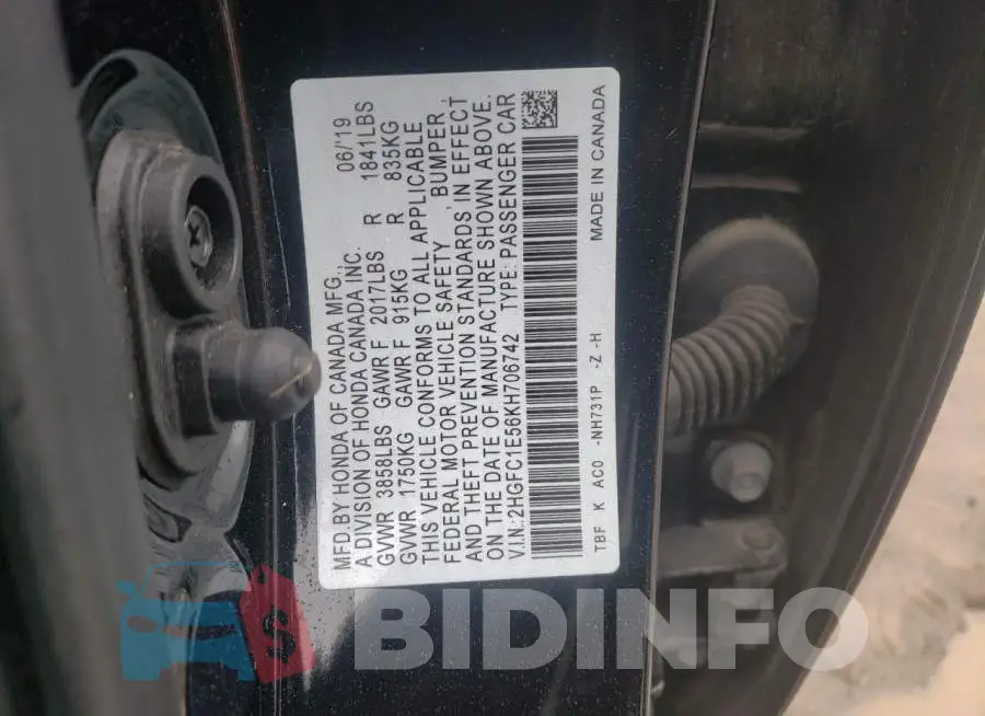 2HGFC1E56KH706742 Photo# 13