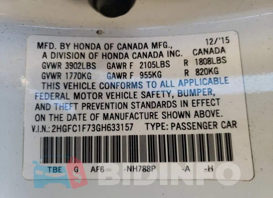 2HGFC1F73GH633157 Photo# 12