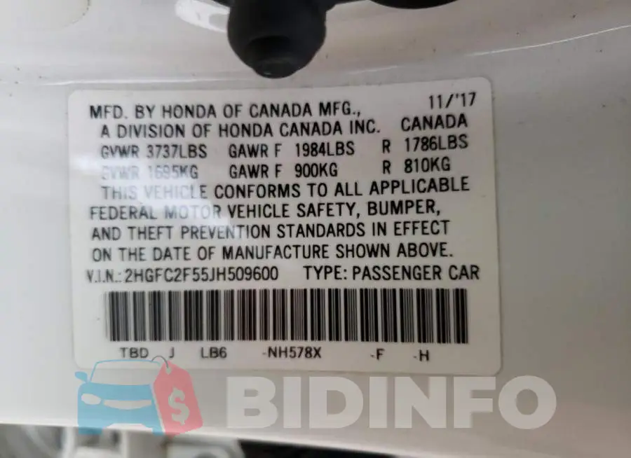 2HGFC2F55JH509600 Photo# 12