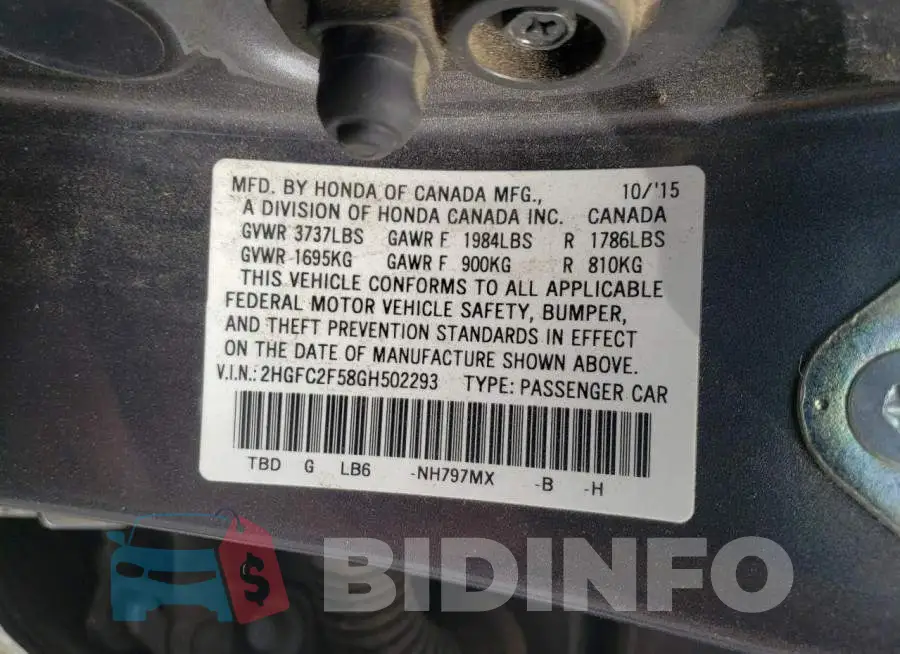 2HGFC2F58GH502293 Photo# 13